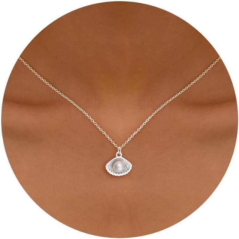 PRTGL Store Pearl Necklace: 14K Gold-Plated/White Gold-plated Pearl Necklace for Women 16.5” + 2” - Image 1